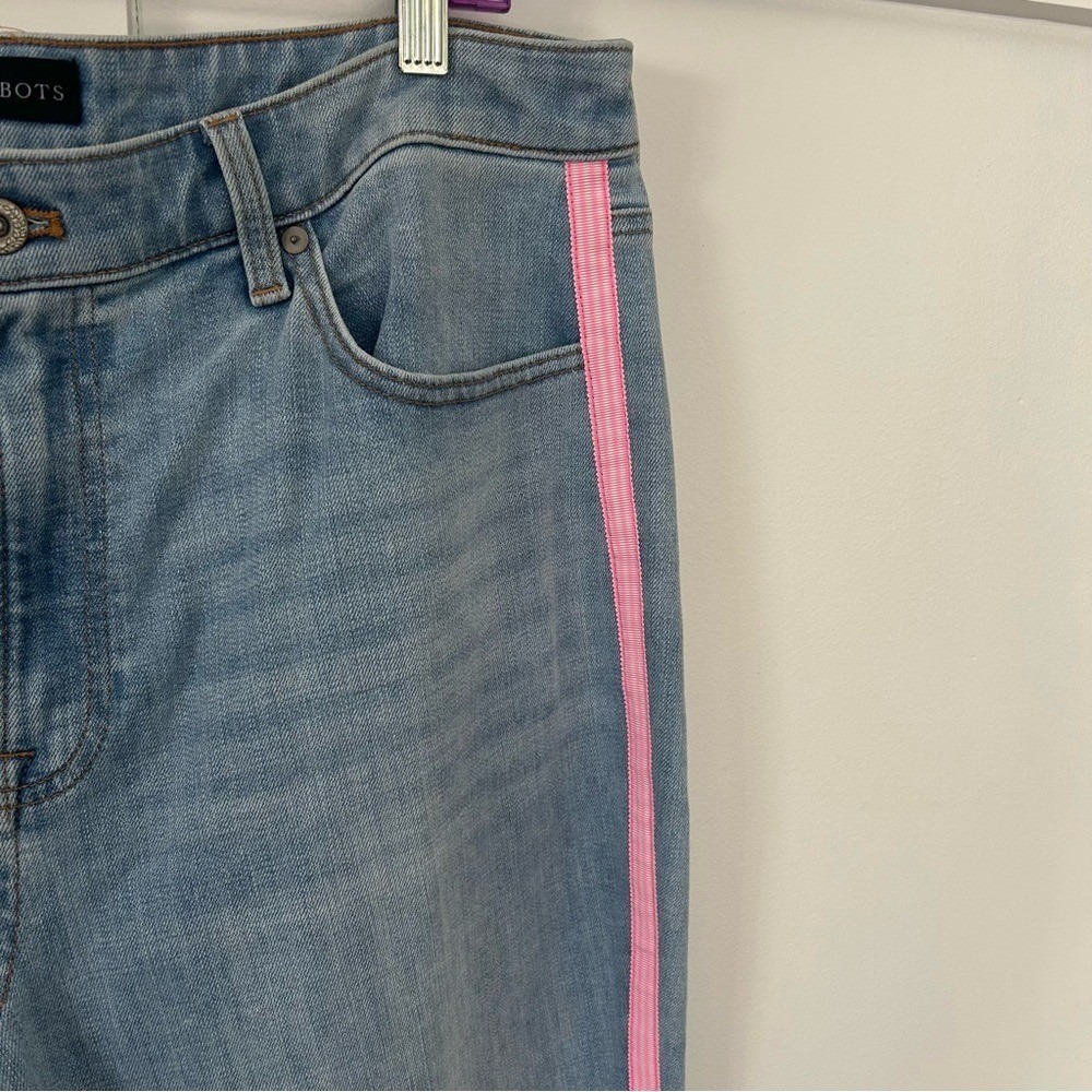 Talbots Modern Ankle Jeans Pink Ribbon Denim Colorful Embellished Size 16 - Picture 6 of 14